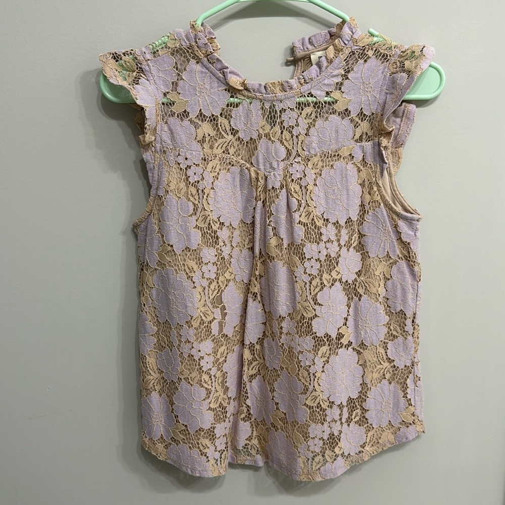 Lavender Flutter Sleeve Lace Tank